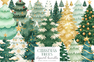 Watercolor Christmas Trees Clipart, an Illustration by SinaCreation