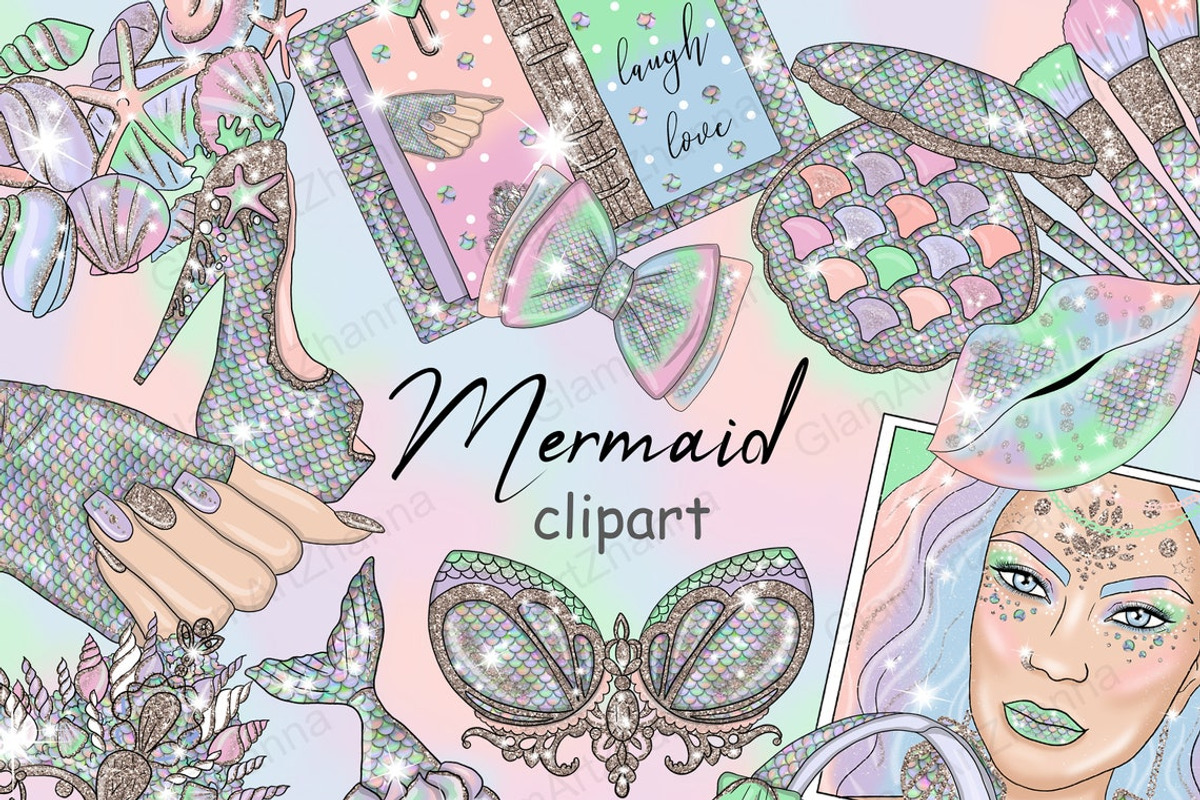 Mermaid Сliparts, an Illustration by GlamArtZhanna (Photo 1 of 4)