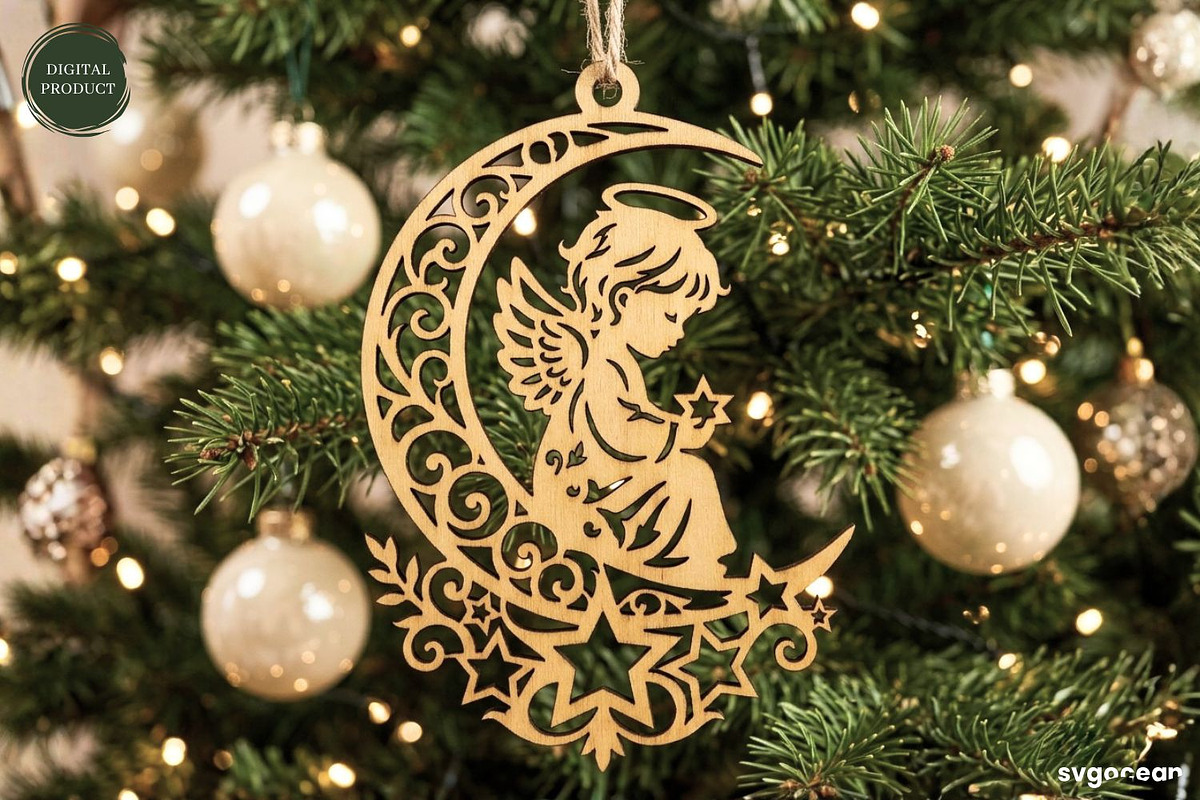 Angel Christmas Ornament SVG Bundle, a Decorative Illustration by svgocean (Photo 2 of 7)
