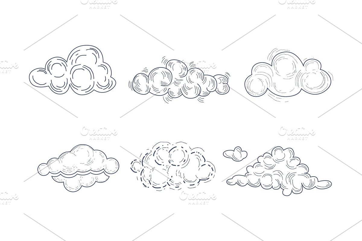 Vector set of fluffy clouds in, a Decorative Illustration by TopVectors