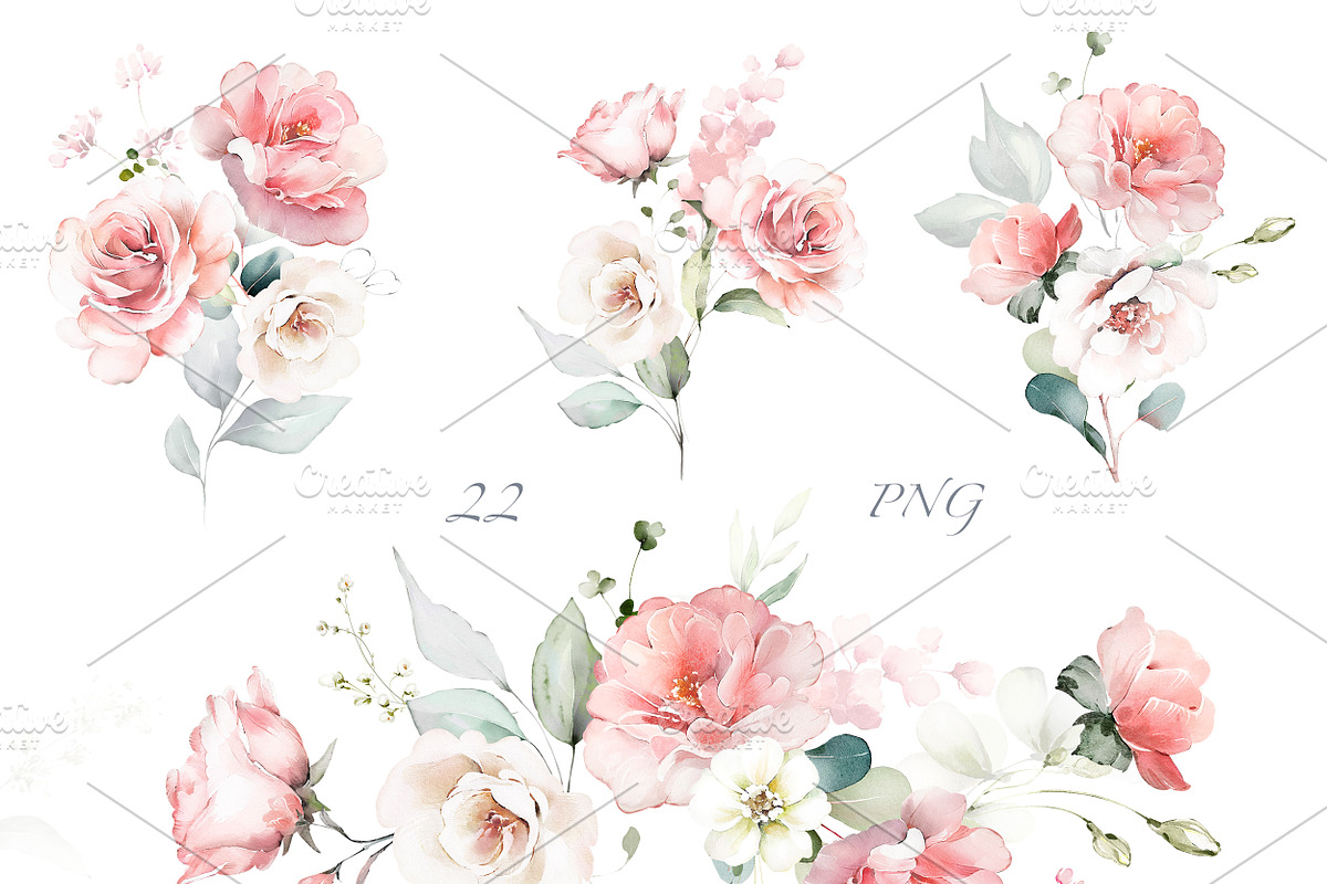Pink Watercolor roses, a Decorative Illustration by Lisima (Photo 5 of 9)