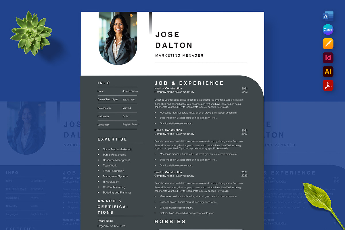 Modern Resume Template Design, a Resume Template by Nur Designer (Photo 3 of 4)