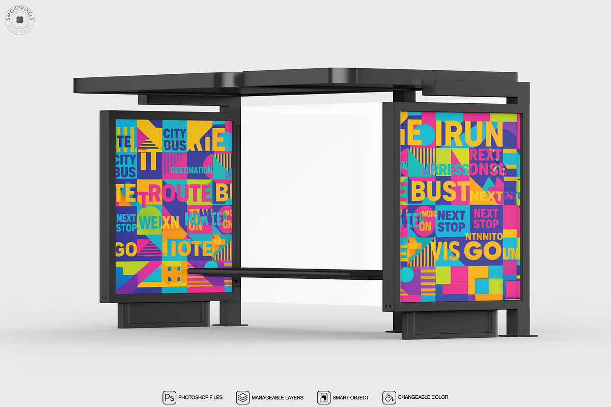 Bus Stop Shelter Advertising Mockup, an Advertising Mockup by SmokyPixels (Photo 3 of 5)