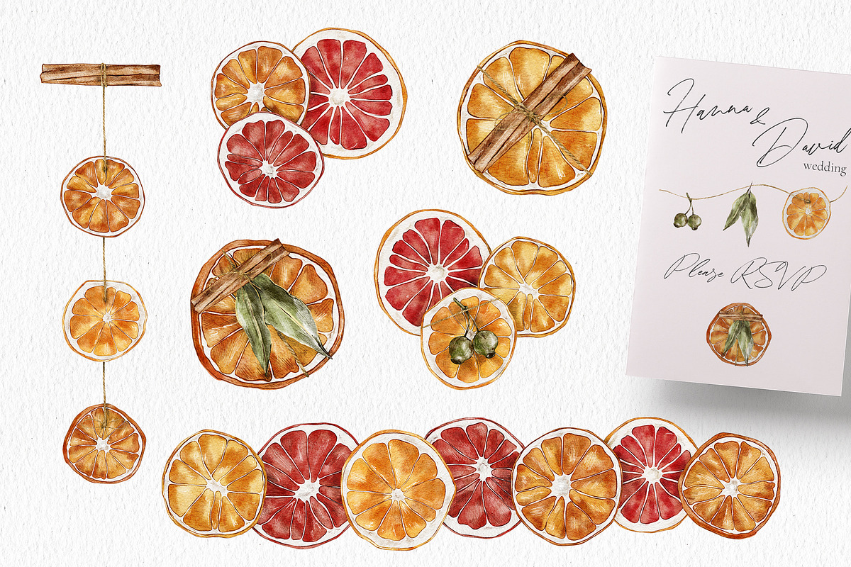 Watercolor Citrus Ornaments Clipart, an Illustration by lilisprints (Photo 4 of 7)