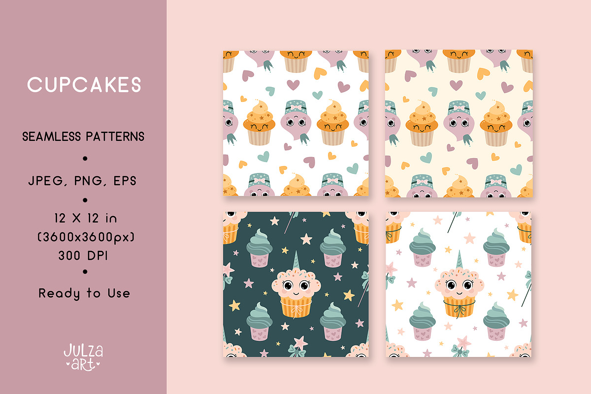 Cupcakes clipart & patterns, a Food Illustration by JulzaArt (Photo 5 of 9)