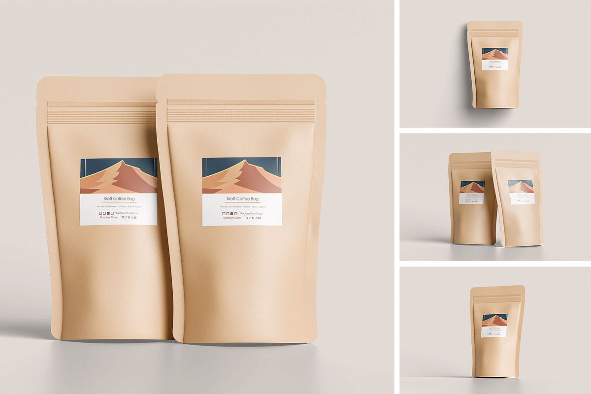 Kraft Coffee Bag Mockup, an Advertising Mockup by swsi-studio (Photo 1 of 5)