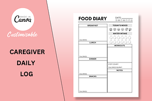 Daily Food Diary Canva Printable