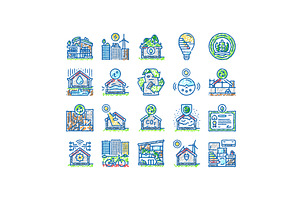 green building city eco office icons, an Object Illustration by pikepicture