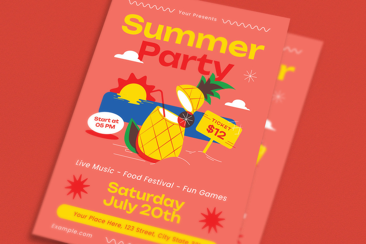 Red and Yellow Summer Party Flyer, a Flyer Template by VectorVactory (Photo 3 of 3)