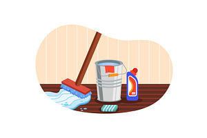 Cleaning floor mop, bucket with, an Object Illustration by vectorpointstudio