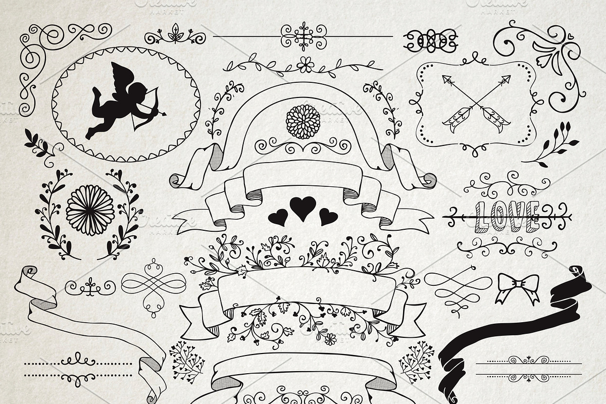 Separate Romantic Design Elements, an Object Graphic by Olya Creative