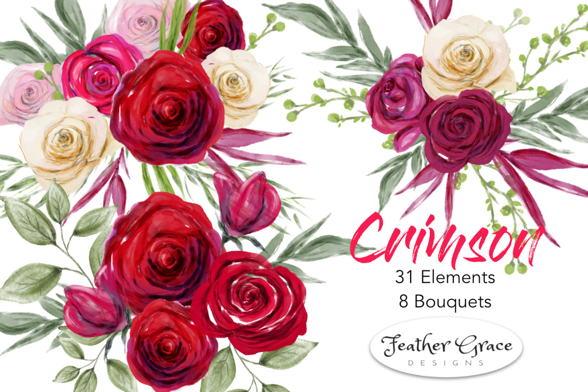Red White Pink Flowers Watercolor, an Illustration by Feather Grace Designs (Photo 2 of 8)
