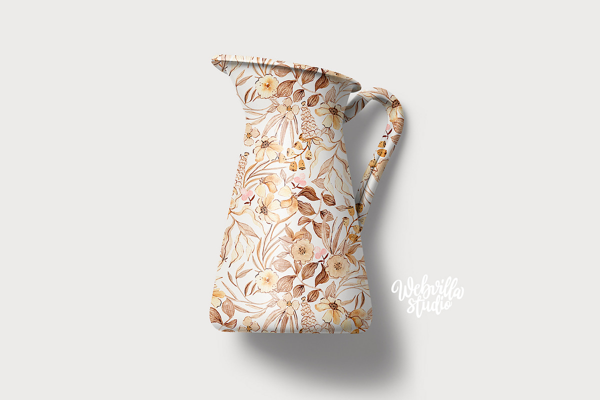 Sepia Garden Watercolor Pattern, a Pattern Graphic by Webvilla Studio