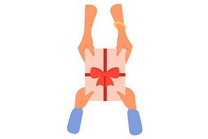 Man gives woman box with gift top, an Illustration by Vectorbuum