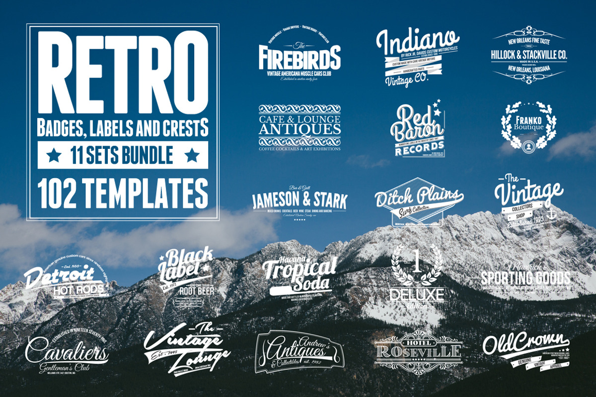 102 Retro Badges, Labels and Crests, a Branding & Logo Template by Graphicdome (Photo 1 of 5)