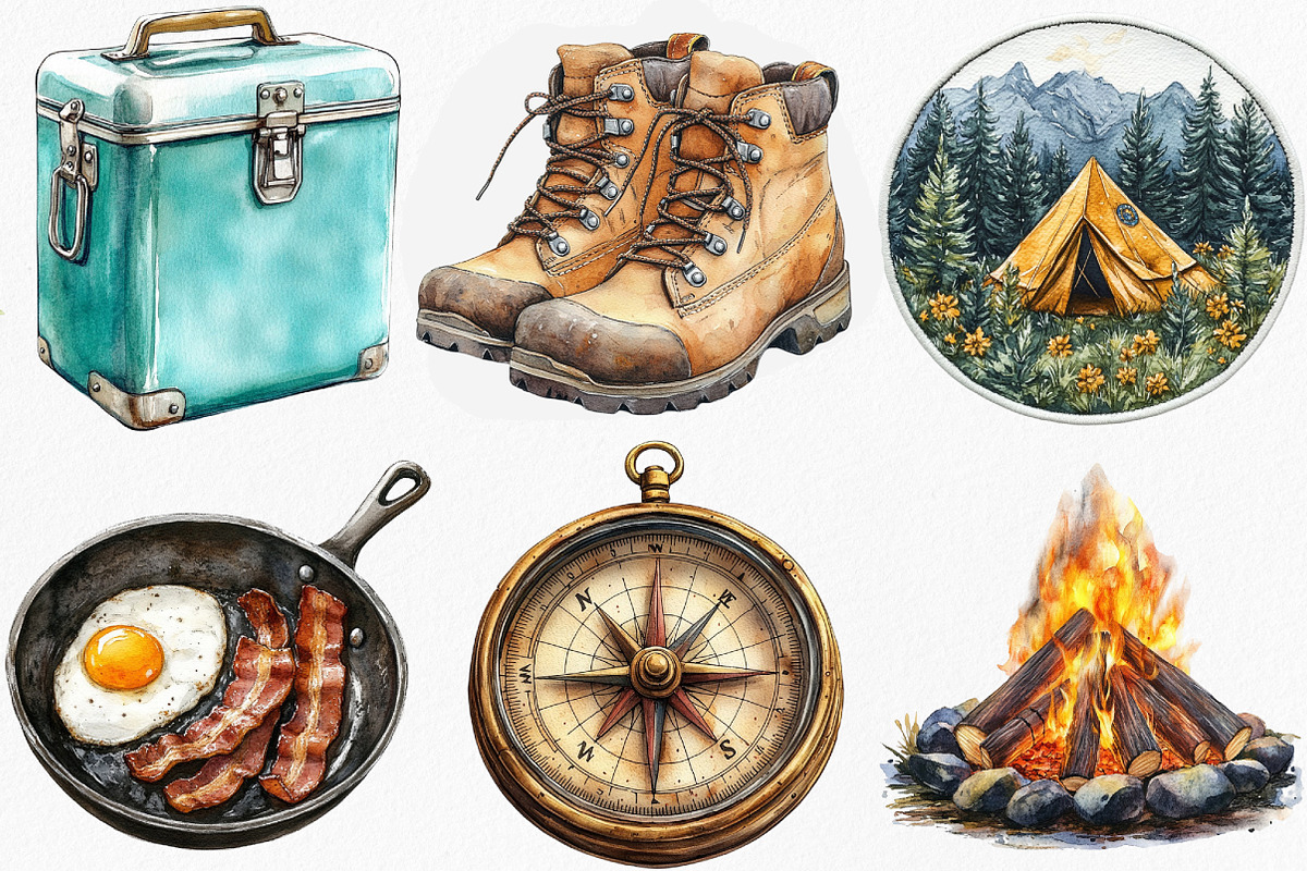 Vintage Retro Camping Clipart, an Illustration by Canvas Craft (Photo 4 of 8)