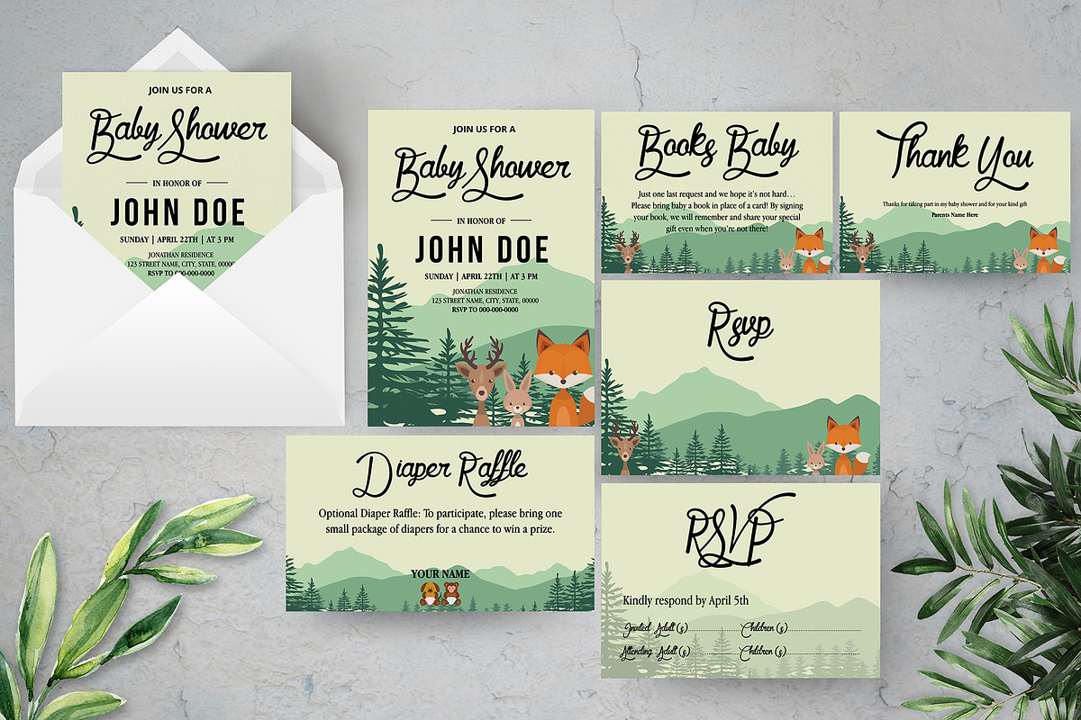 Woodland Baby Shower Template Suite, an Invitation Template by SmmrDesign (Photo 1 of 5)