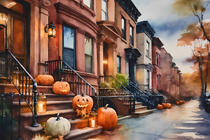 NYC Halloween House Watercolor