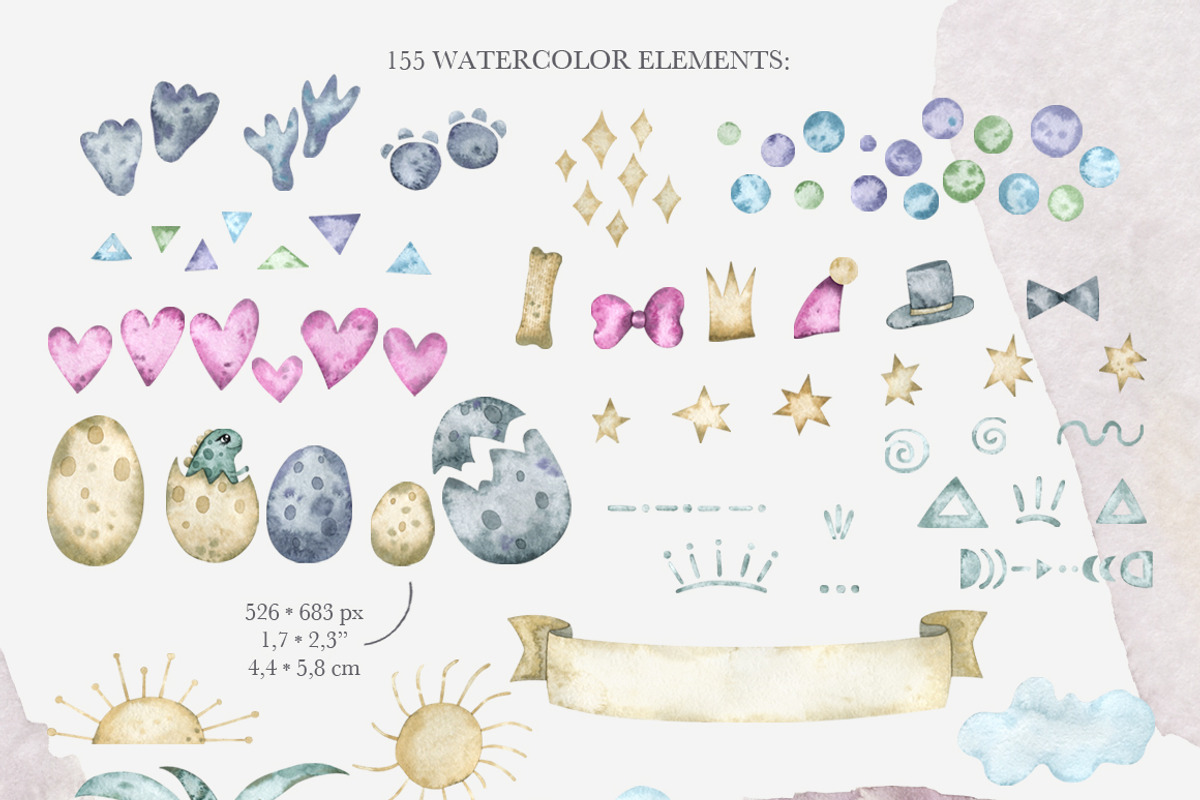Watercolor cute dinosaurs set, an Animal Illustration by OrangePeafowlArt (Photo 4 of 11)