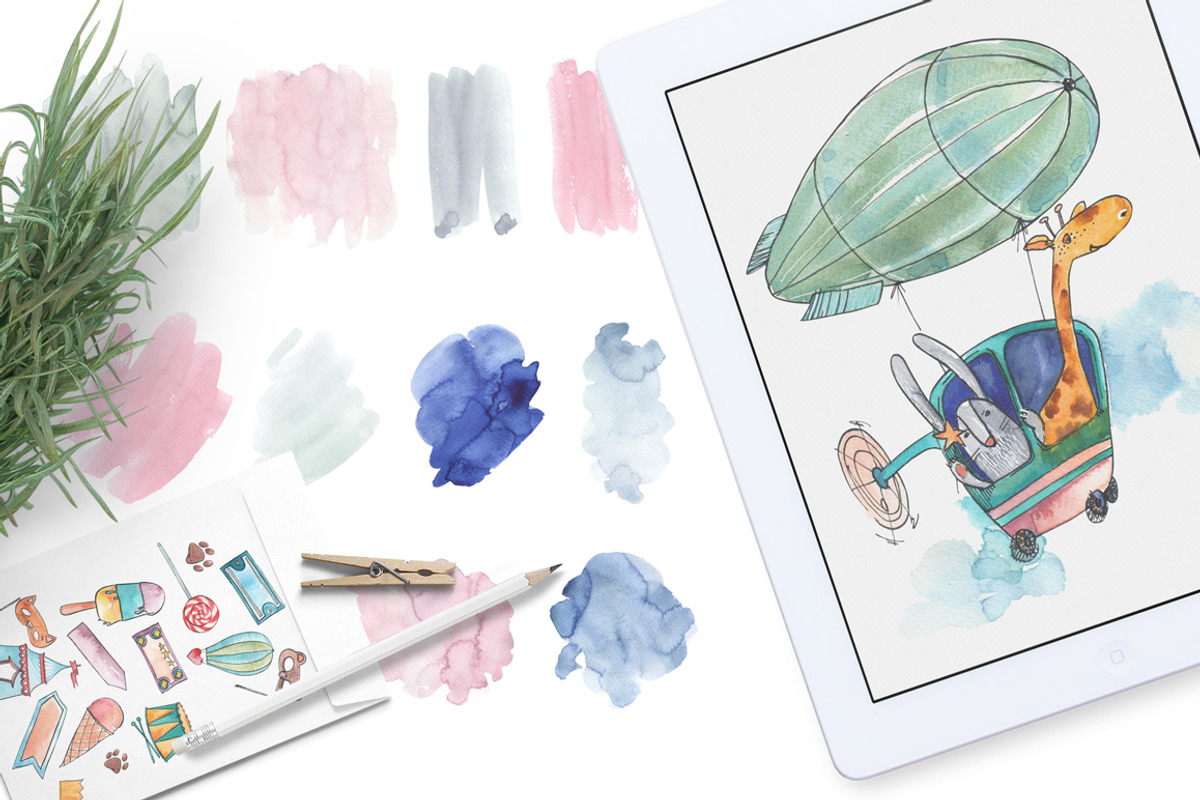 Kids party watercolor collection, an Animal Illustration by soolima (Photo 3 of 6)