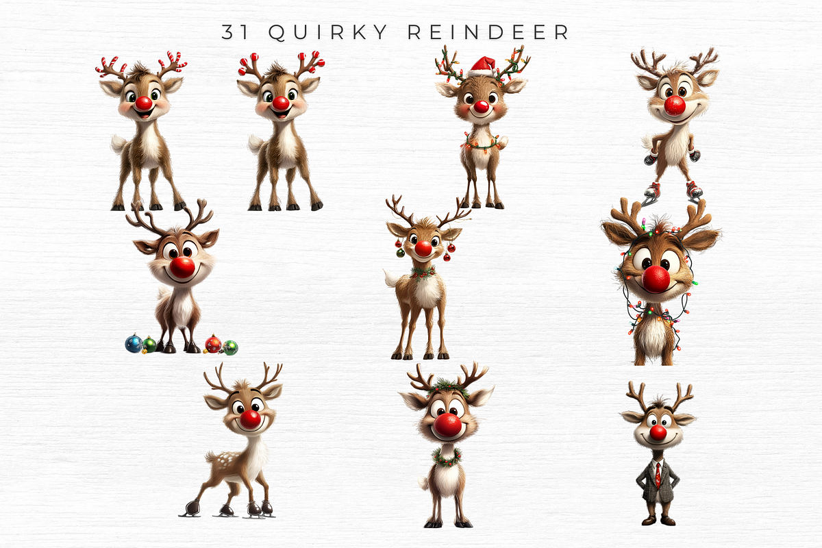 Quirky Reindeer Clipart, a Seasonal Illustration by EllyandLima (Photo 6 of 6)