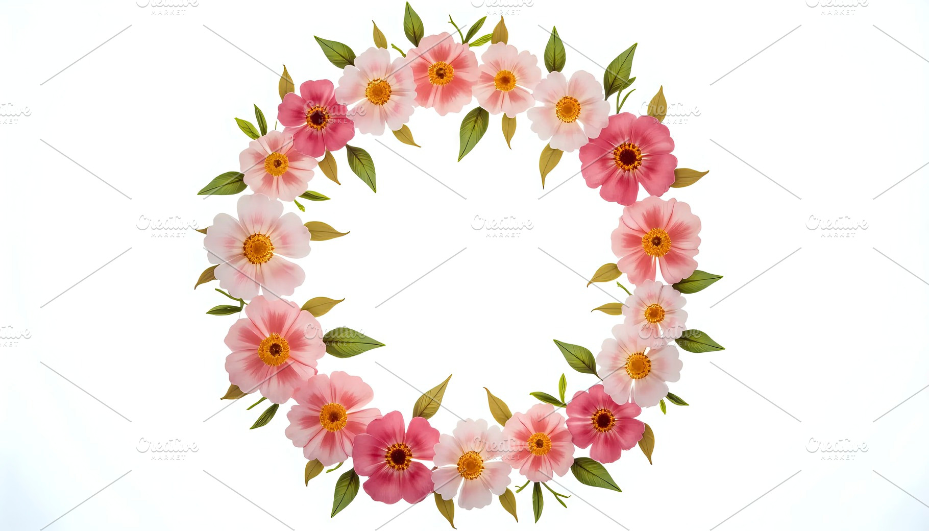 Spring Blossoms Wreath With Blank Mi, a Photo by LOGOCREATIVE