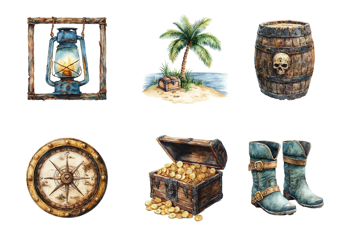 Watercolor Pirate Clipart Bundle, an Illustration by SinaCreation (Photo 4 of 5)