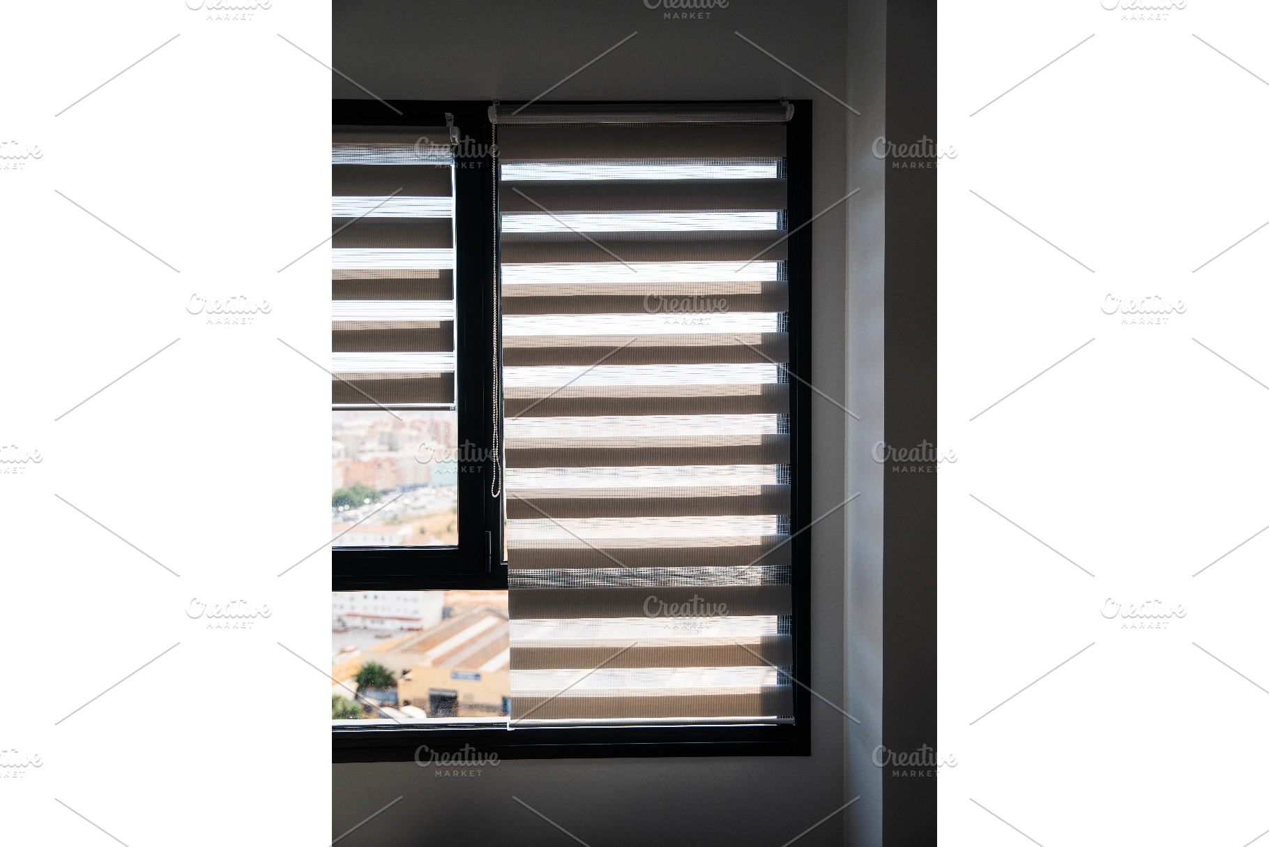 Single home window with zebra blinds, an Architecture Photo by volodymyrshtun13795