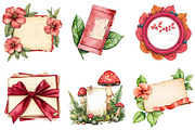 Red Vintage Fall Ephemera Clipart, an Illustration by Watercolor design (Thumbnail 3 of 5)