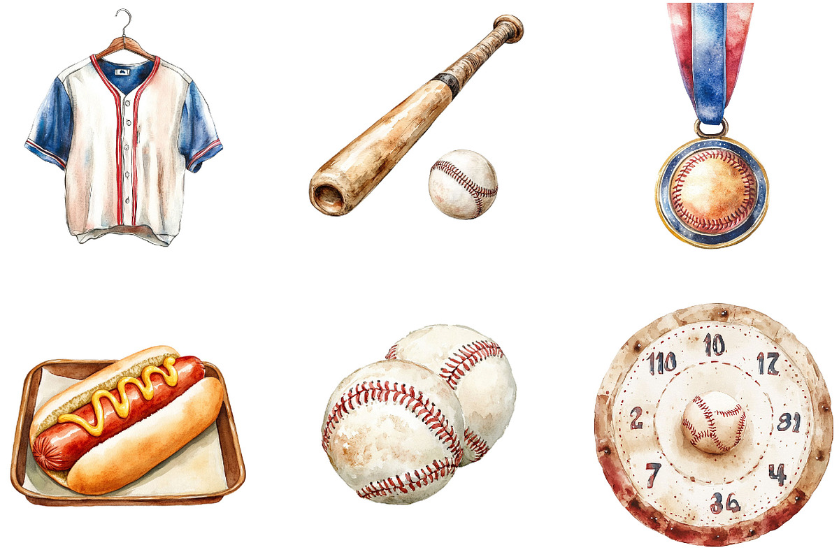 Retro Baseball Clipart Set, an Illustration by Designking (Photo 2 of 5)