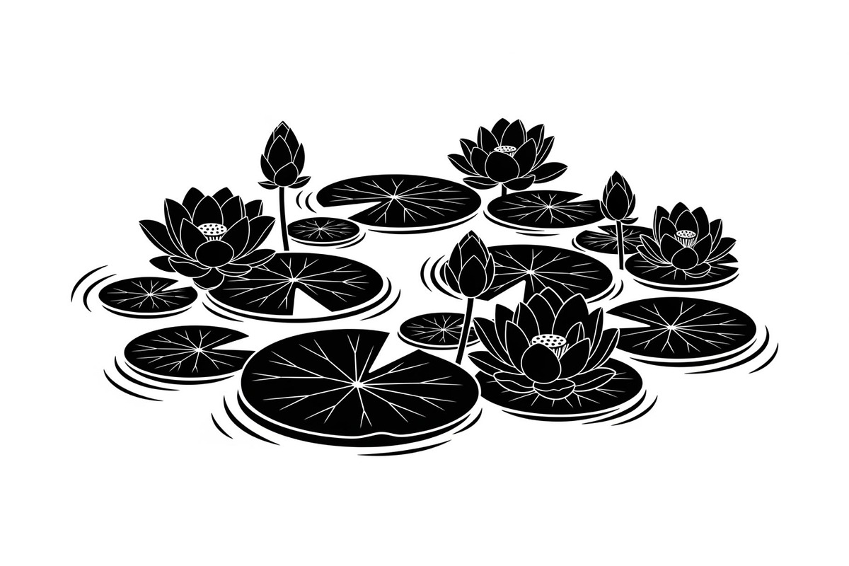 Lotus Pond Silhouette SVG Bundle, an Illustration by yasushie (Photo 26 of 31)