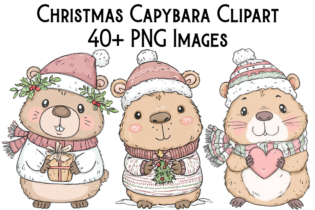Christmas Capybara Clipart, an Illustration by Pixels.Craft (Photo 1 of 6)