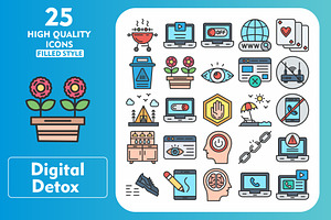 25 Digital Detox Line Filled Icons, an Icon by Pexelpy