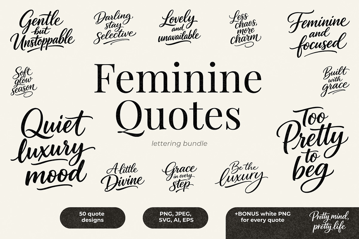 Feminine Quotes Lettering Bundle, an Object Graphic by Yanakicc (Photo 1 of 9)