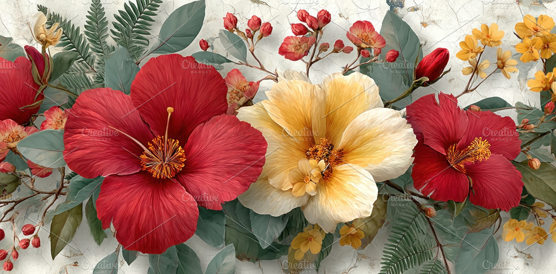 Vibrant red and yellow tropical hibiscus flowers with lush green, a Nature Photo by José Manuel Gelpi