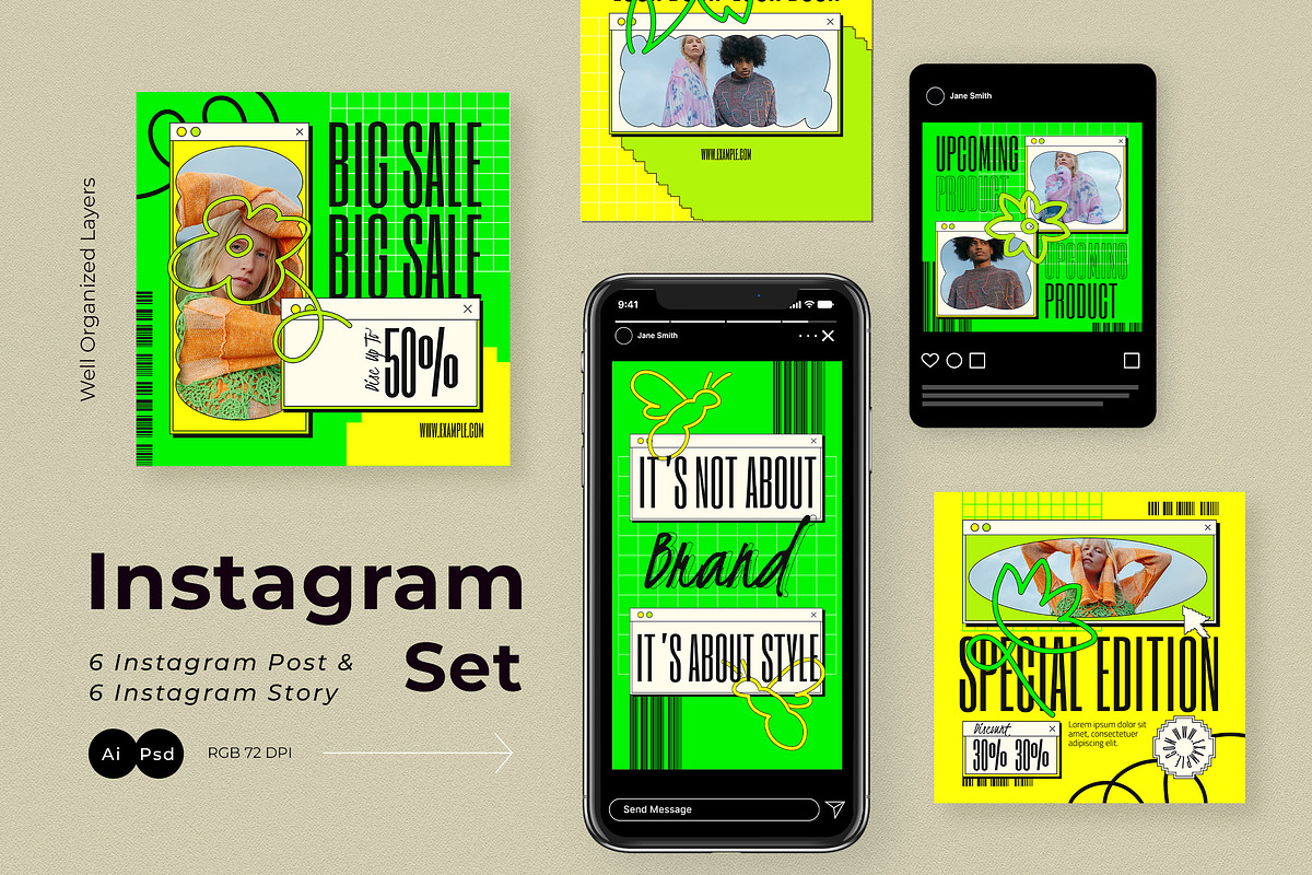 Anti Design Fashion Instagram Pack, a Social Media Template by graphicook (Photo 1 of 6)