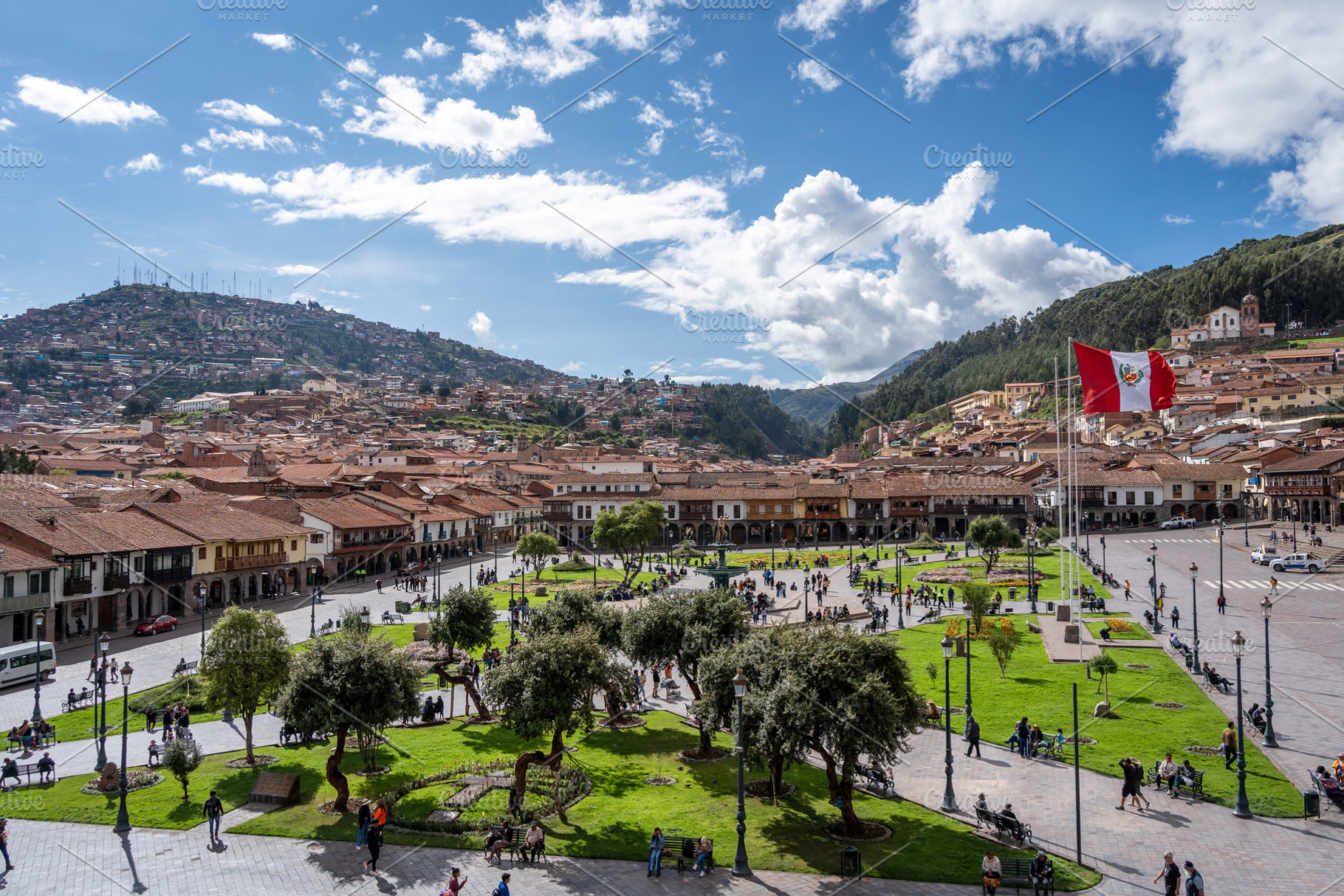 Plaza de Armas in Cusco, Peru, with Green Spaces and Colonial Bu, an Architecture Photo by GoodGoods