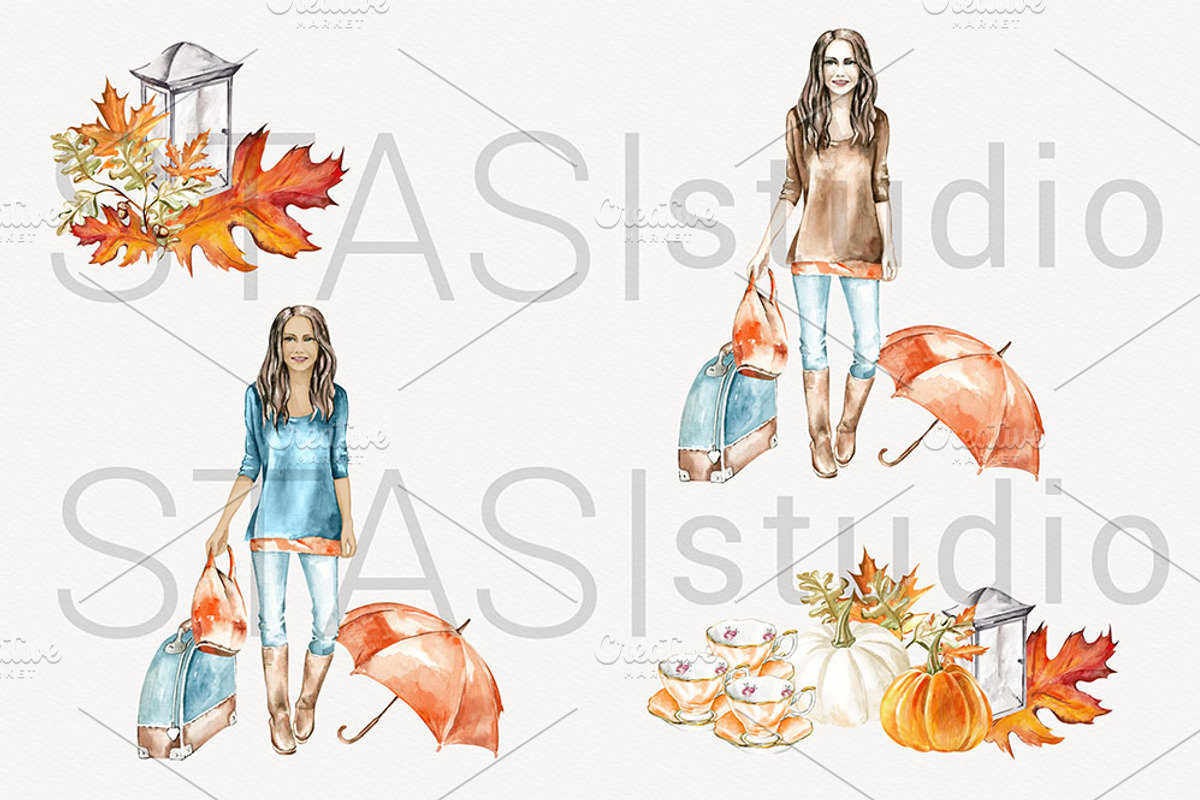 Autumn Travel Watercolor Clipart, a Decorative Illustration by STASIstudio (Photo 3 of 5)