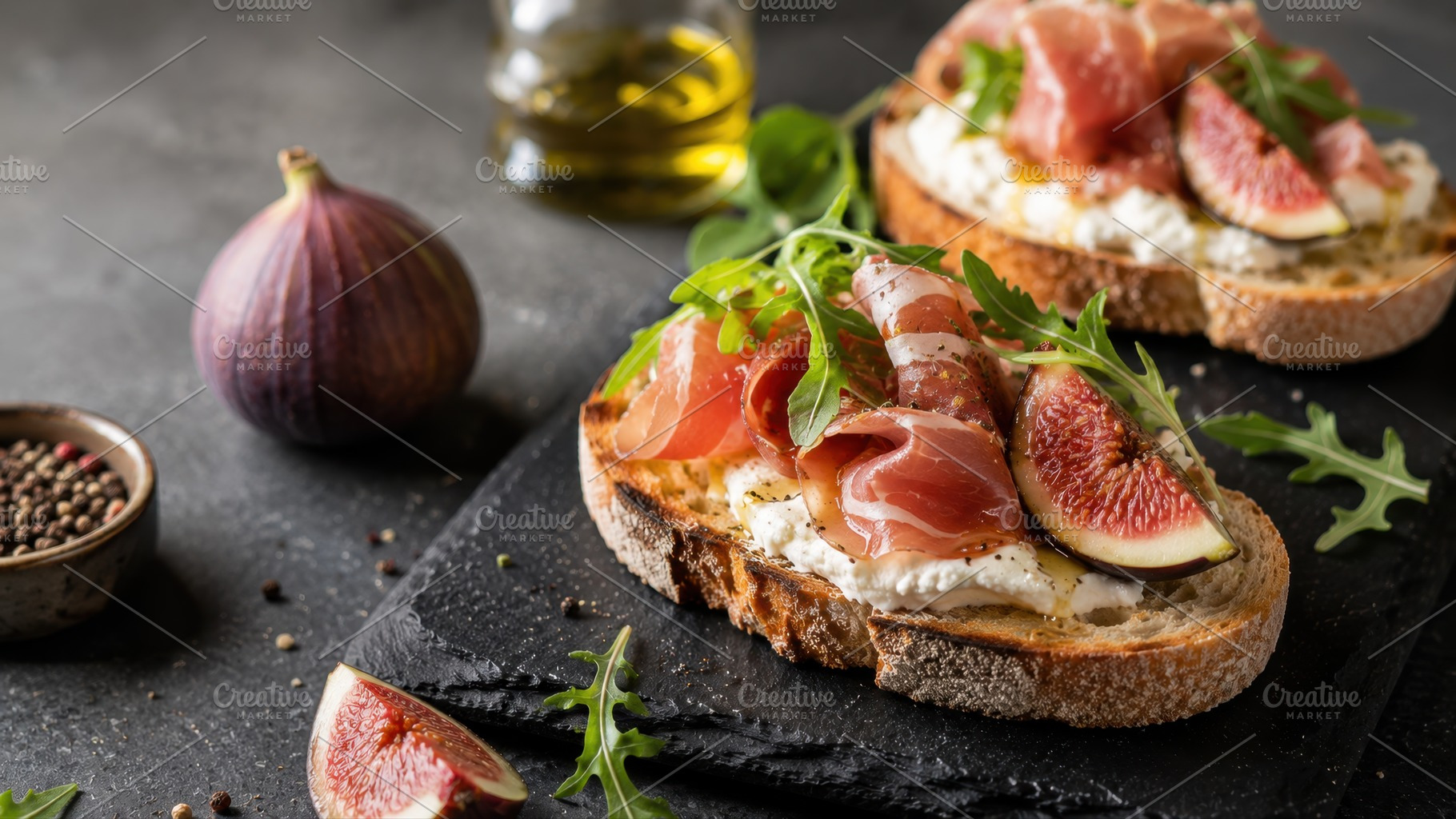 Delicious snack with figs and ham, a Photo by Beautiful things