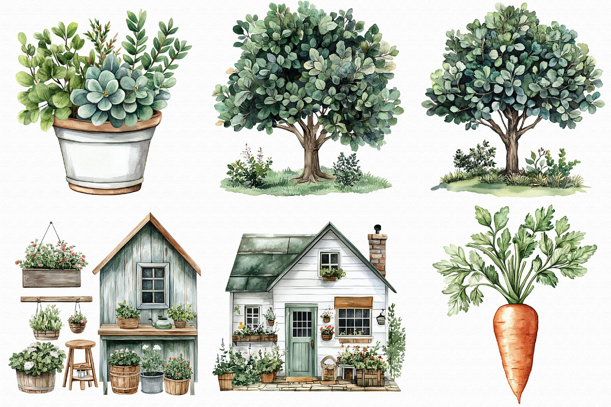 Watercolor Gardening House Clipart, an Illustration by Libby Wishes (Photo 4 of 6)