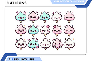 Kawaii Cute Cotton Candy Icon Set, an Outline Icon by Fontmine Studio