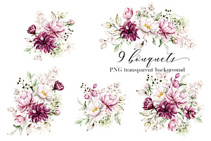 Peonies Watercolor Set.