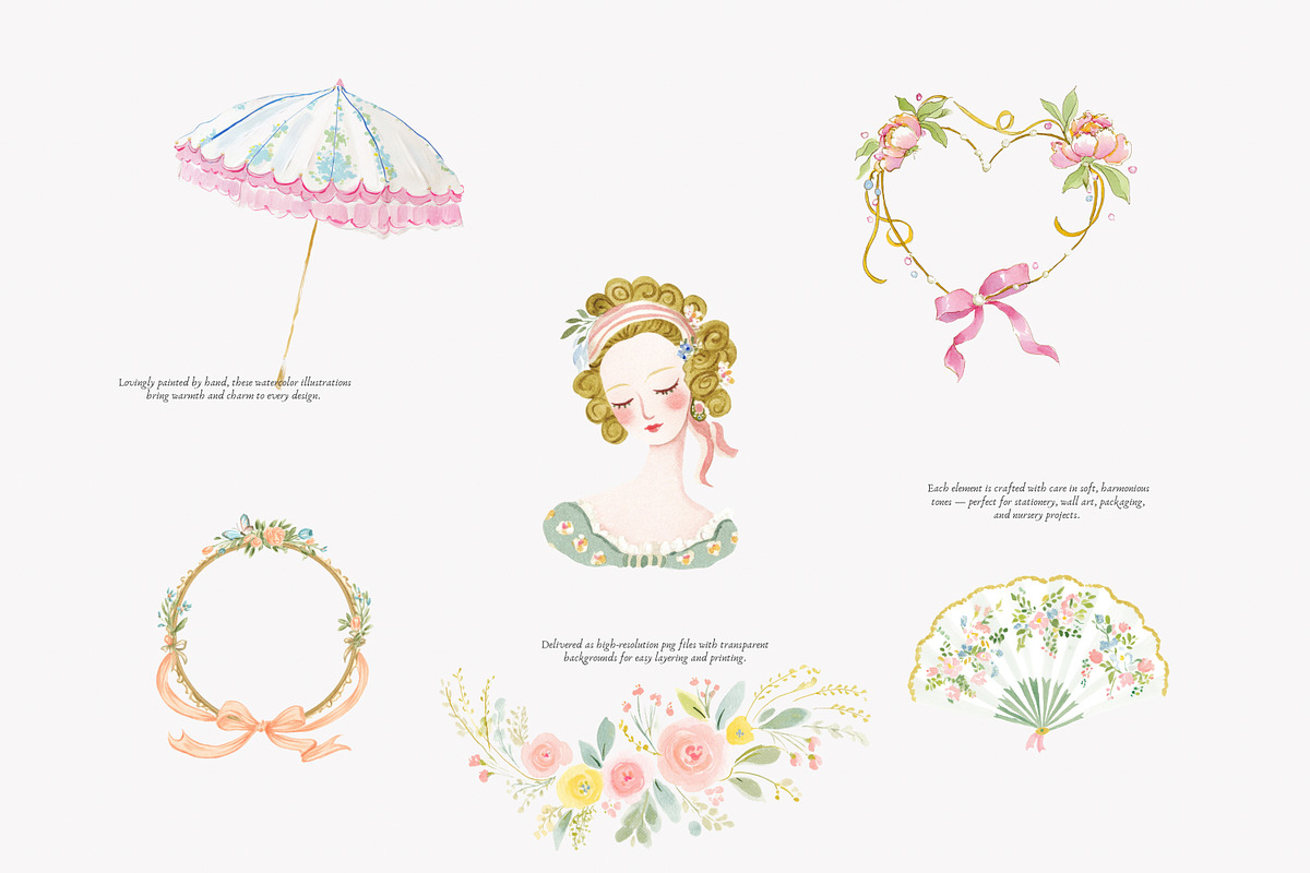 watercolor rococo coquette clipart, a Decorative Illustration by Patishop Art (Photo 6 of 9)