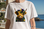Cute Mardi Gras Highland Cow Clipart, an Illustration by SVGArt (Thumbnail 3 of 7)