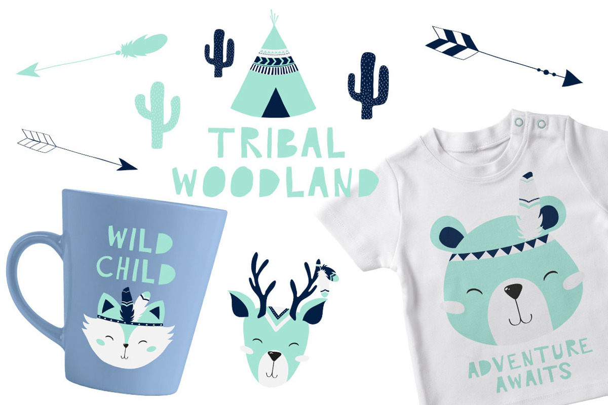 Tribal Woodland Set Mint, an Animal Illustration by Nagore Rodriguez Design (Photo 1 of 3)