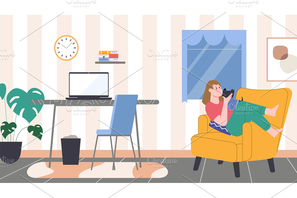 Woman rest in chair. Girl with, a Person Illustration by LadadikArt
