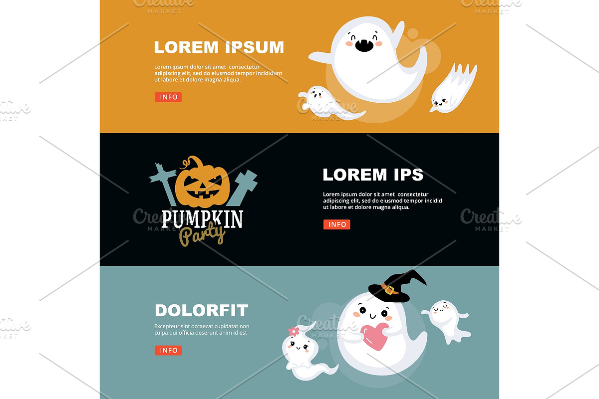 Cute ghosts and pumpkin party, an Object Illustration by Onyx (Photo 1 of 3)