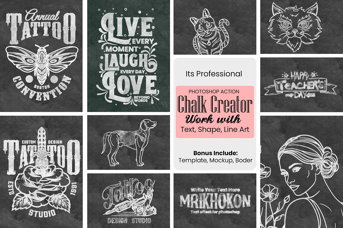 Chalk Creator Photoshop Action, an Action Add-On by MRI STUDIO (Photo 1 of 36)