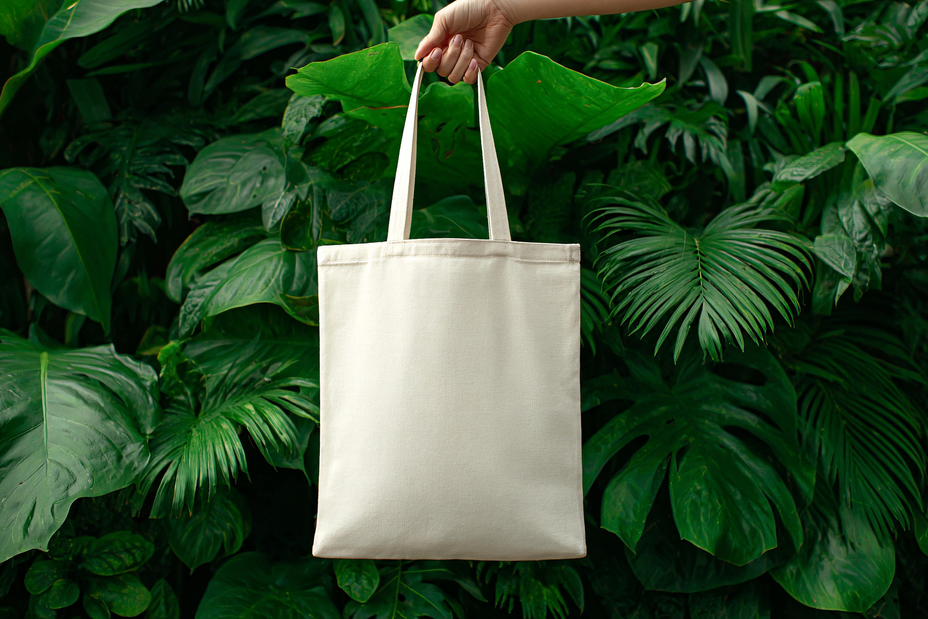 White Tote Bag with Green Leaves, a Beauty & Fashion Photo by shahsoft