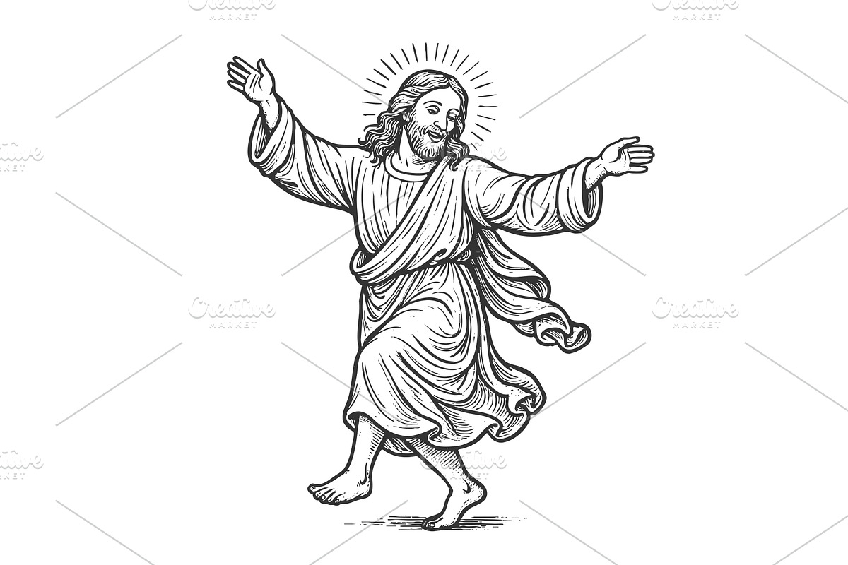 Dancing Jesus engraving sketch, an Illustration by AlexArt